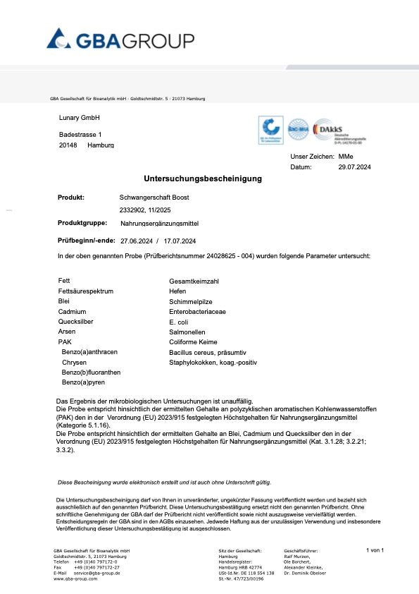 LUNARY SCHWANGERSCHAFT BOOST – Für eine gut versorgte Schwangerschaft