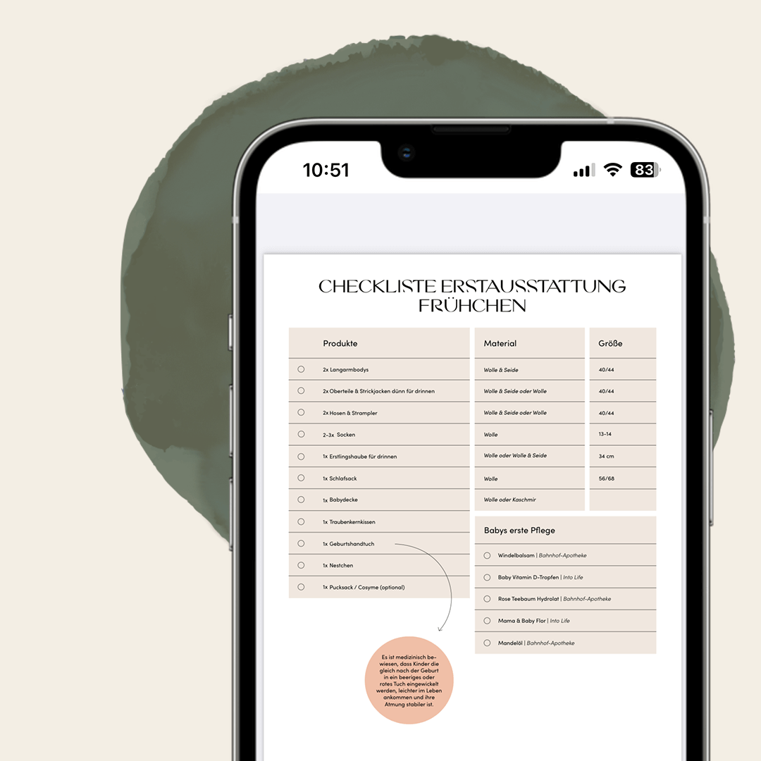 Screenshot der Checkliste für Erstausstattung für Frühchen