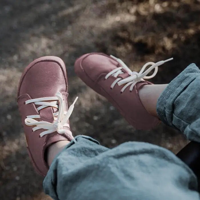 Lieblinge ökologische Lauflernschuhe schadstofffrei Dessertboots für Laufstarter Ansicht mit Naturkautschuksohle #farbe_altrosa