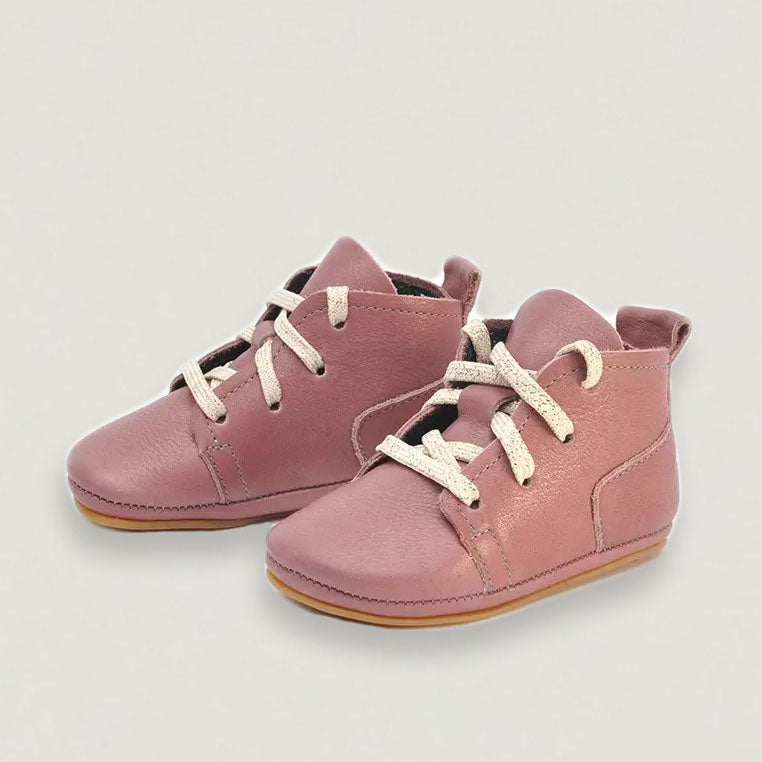 Lieblinge ökologische Lauflernschuhe schadstofffrei Dessertboots für Laufstarter Ansicht mit Naturkautschuksohle #farbe_altrosa