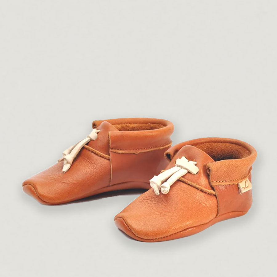 Lieblinge ökologische Lauflernschuhe schadstofffrei KNOTS für Krabbler pair #farbe_cognac