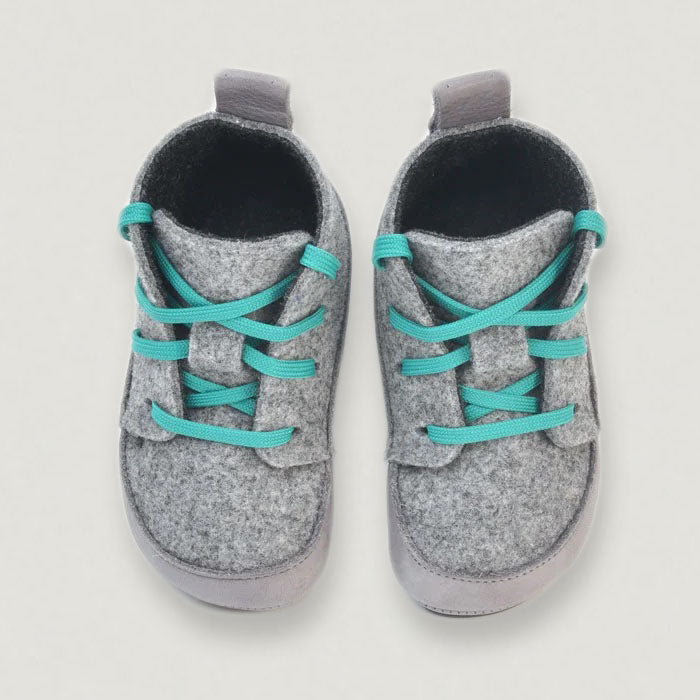 Lieblinge ökologische  Lauflernschuhe schadstofffrei FILZBOOTIES  für Laufstarter_top view #farbe_grau