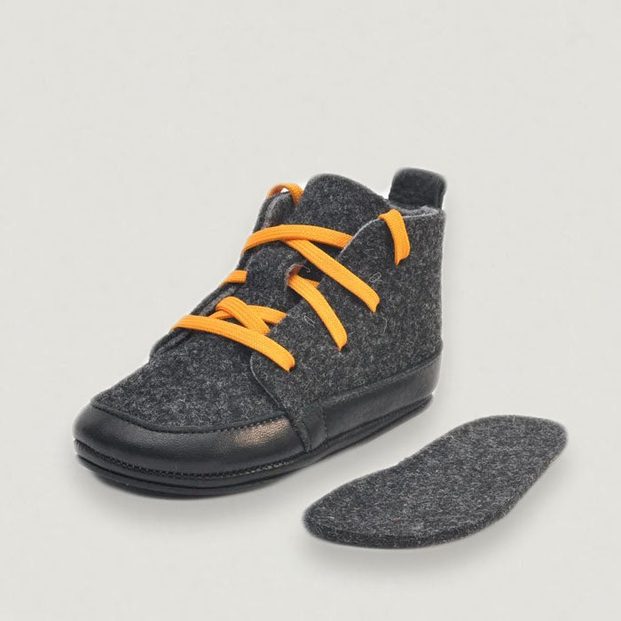 Lieblinge ökologische Lauflernschuhe schadstofffrei FILZBOOTIES für Laufstarter_Filzeinlage #farbe_schwarz