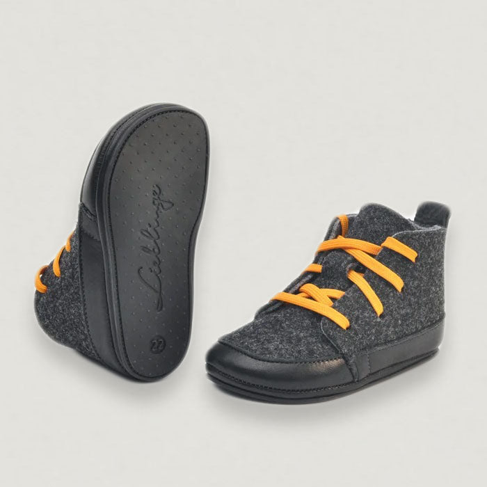 Lieblinge ökologische Lauflernschuhe schadstofffrei FILZBOOTIES für Laufstarter_Naturkautschuk-Sohle #farbe_schwarz