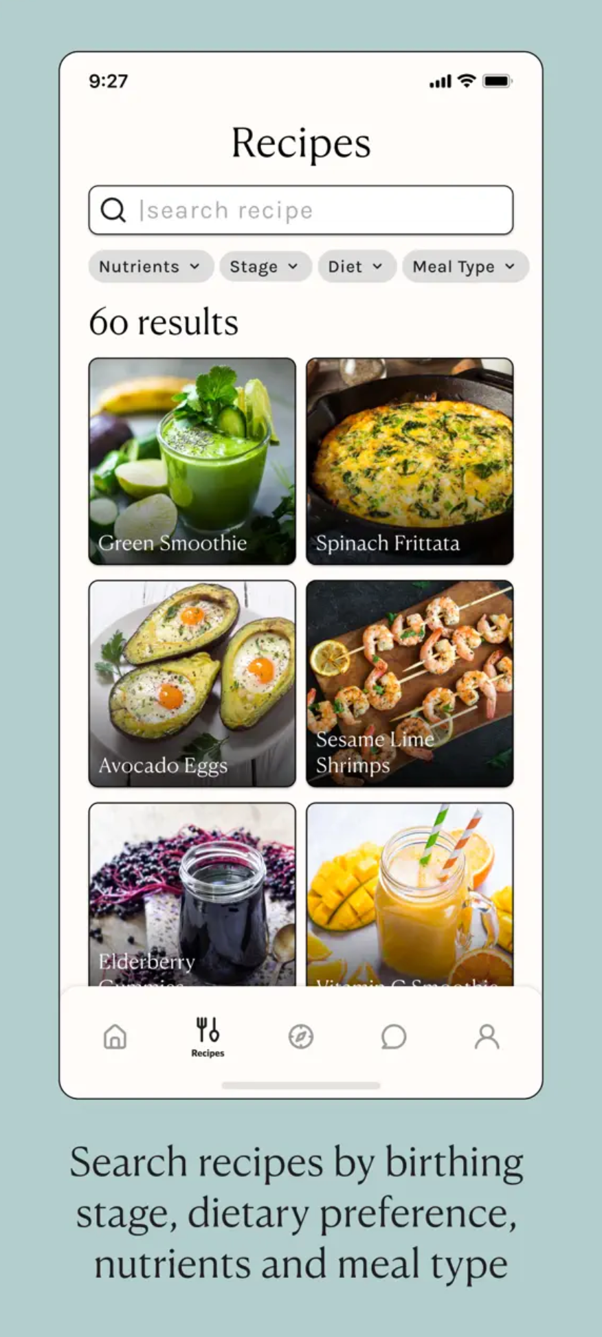 Screenshot der Marma App mit Rezepten
