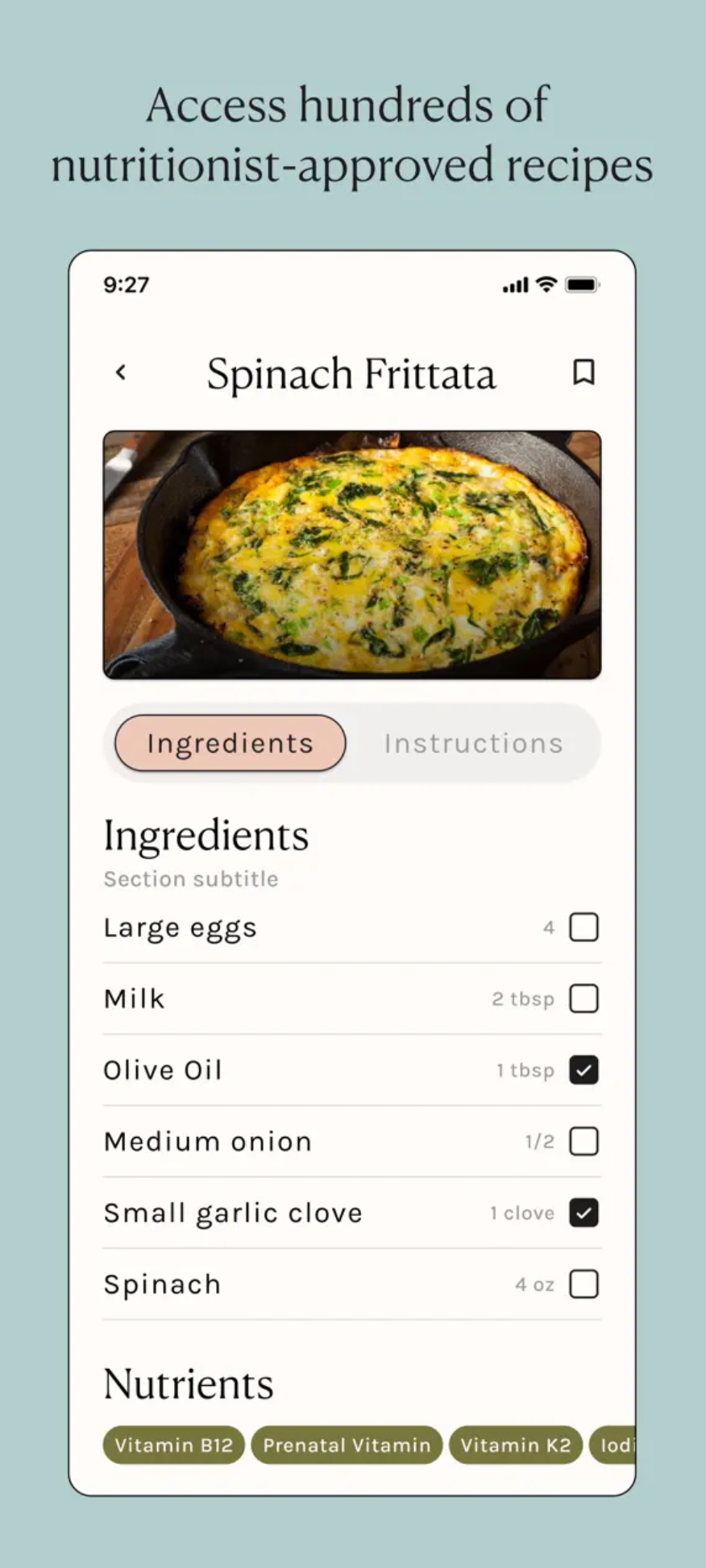 Screenshot Marma App Rezept Spinach Frittata