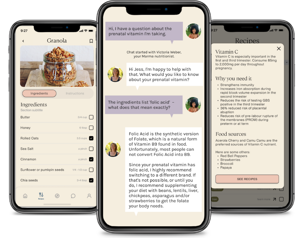 Screenshots der Marma App