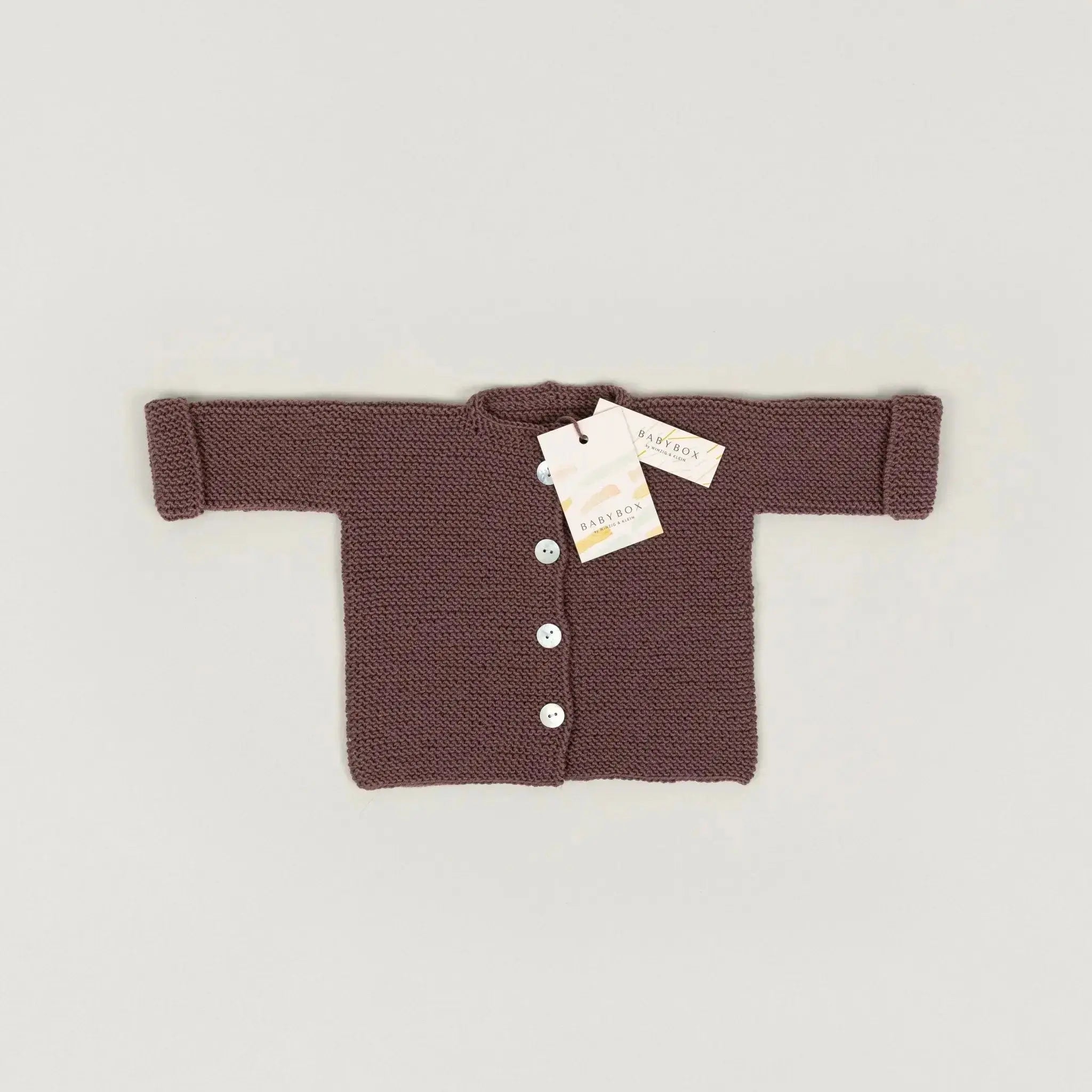 Handgestrickte Merino-Strickjacke in Pflaume