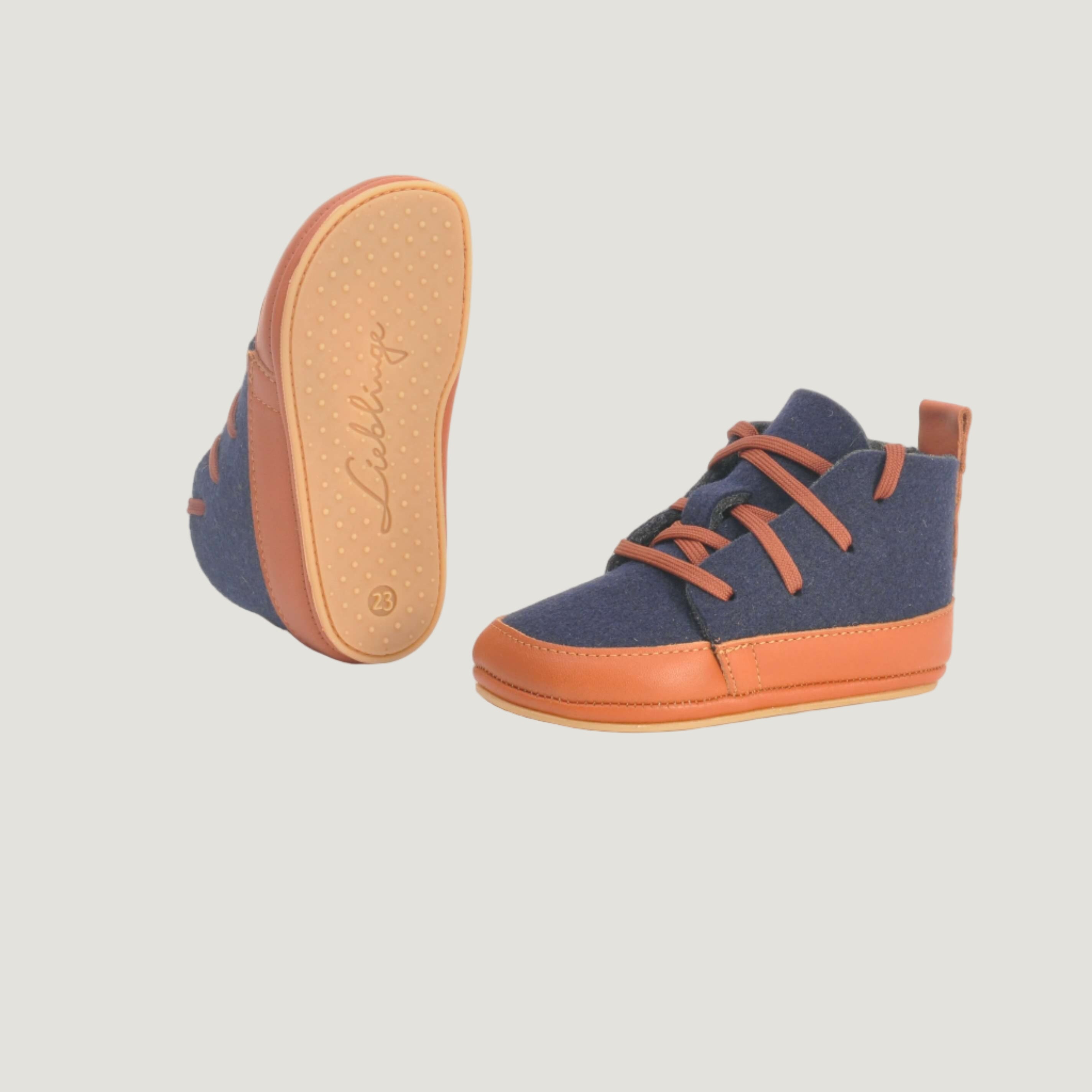 Liebelinge Filzbootie Marine Cognac mit Sohlen Ansicht