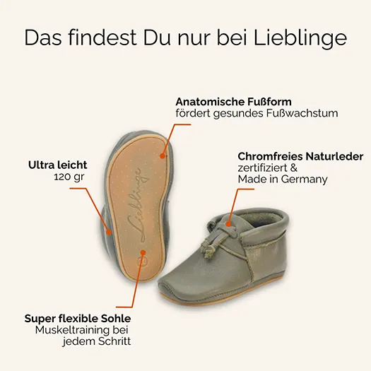 Sissi Rasche X Lieblinge® | Limited Edition Barfuß Lauflernschuh kahki das Besondere an Lieblinge Barfußschuhe