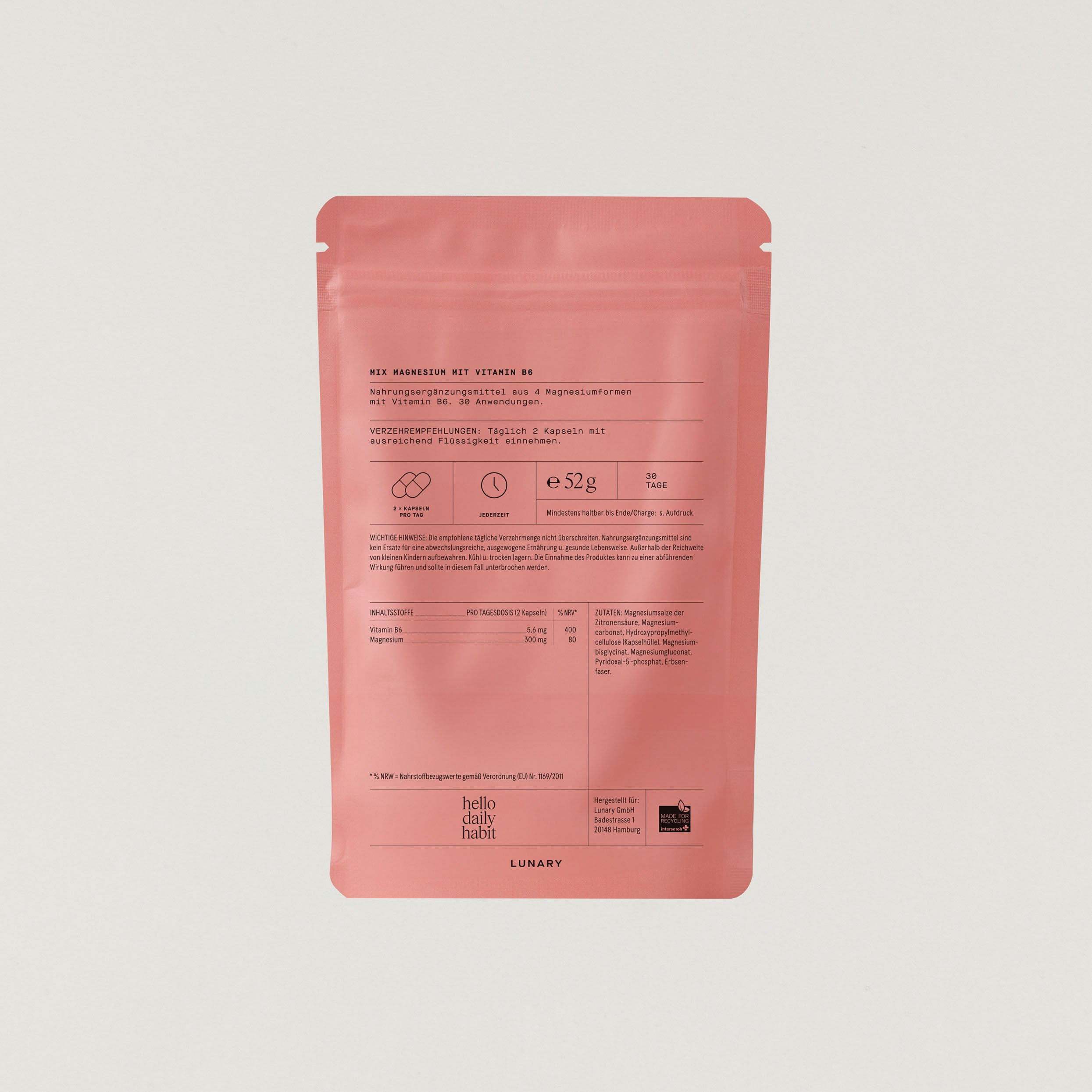 Lunary Mix Magnesium Packung Rückseite