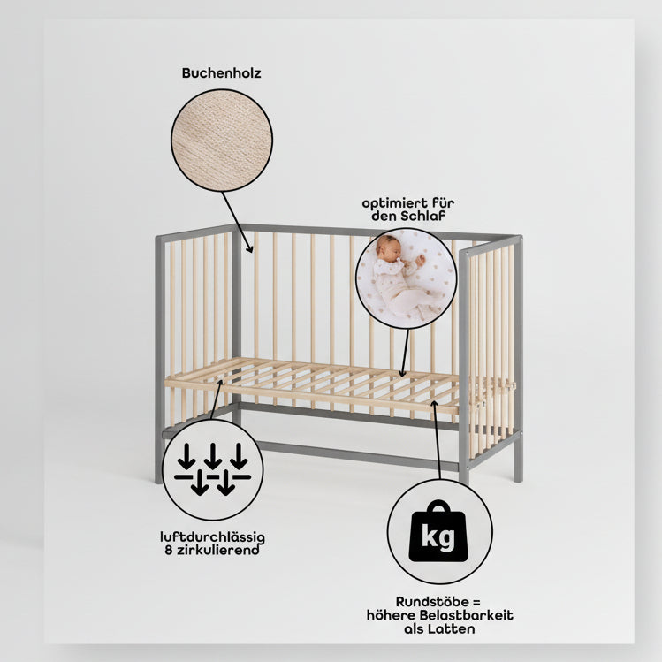 Saemann Beistellbett grau natur