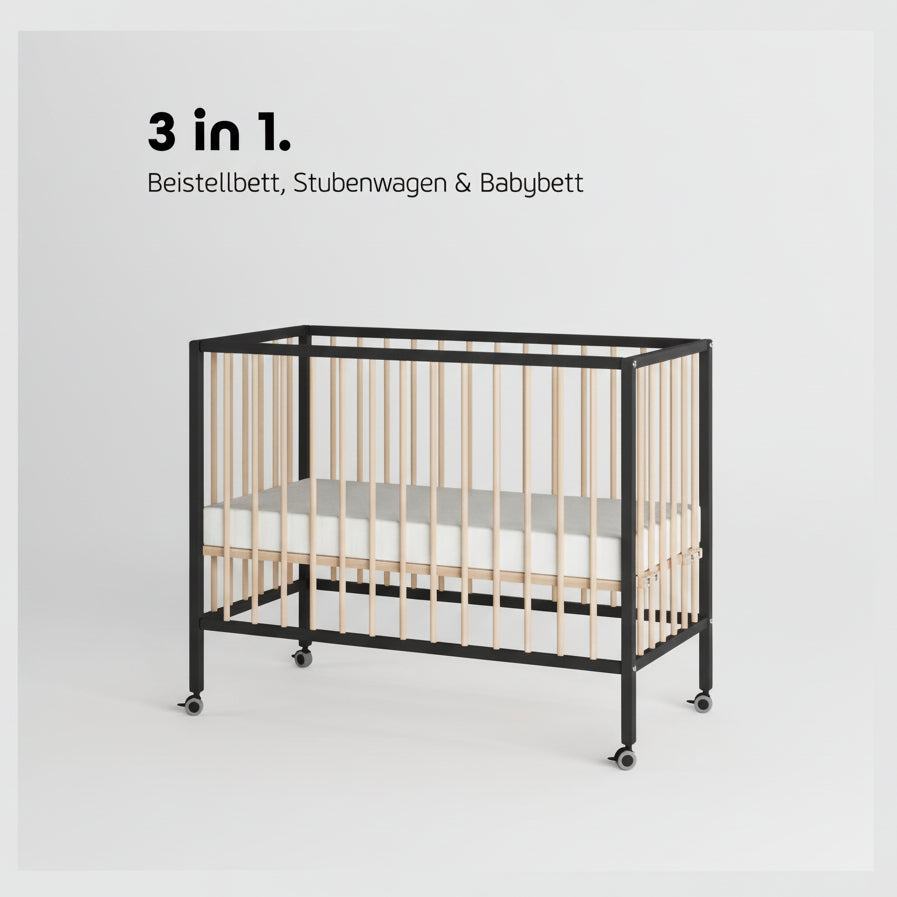 Saemann Beistellbett Schwarz / Natur