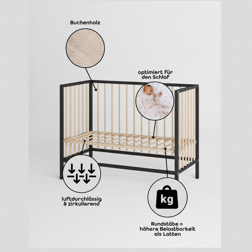 Saemann Beistllbett Schwarz / Natur