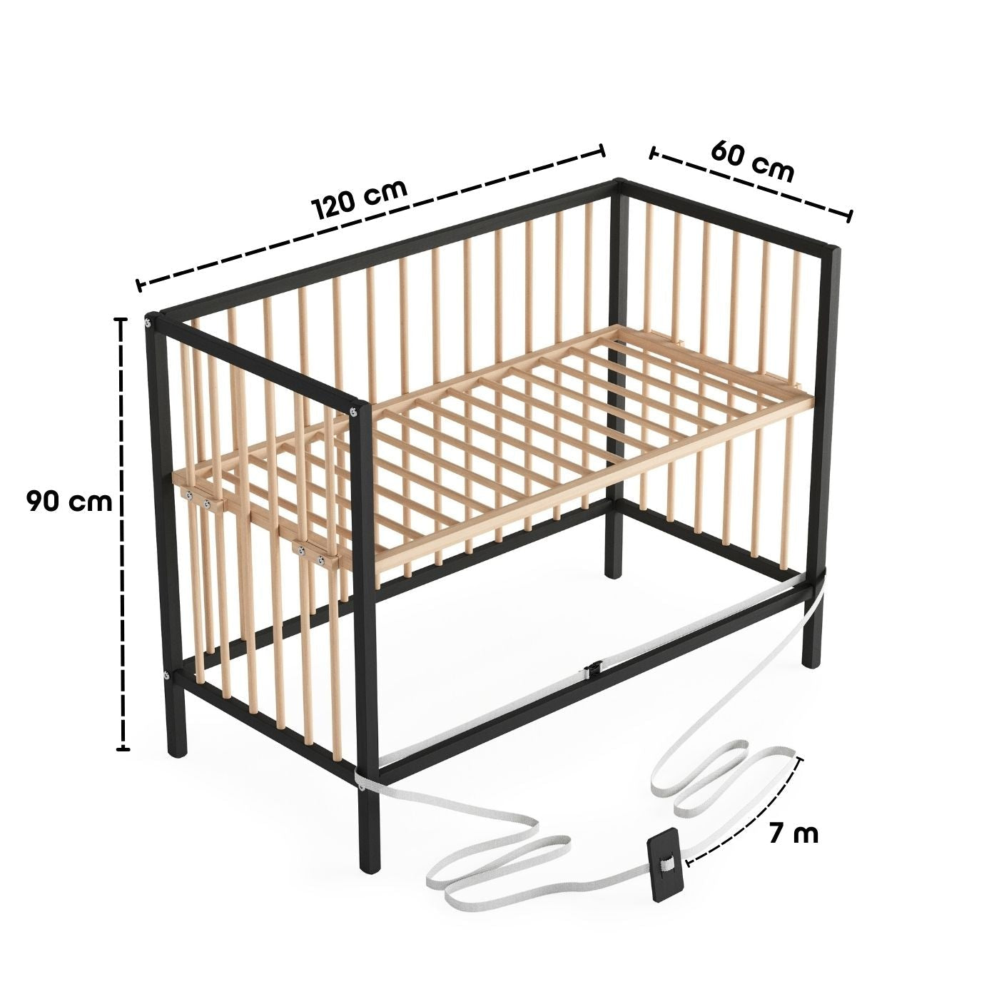 Saemann Beistellbett Schwarz / Natur