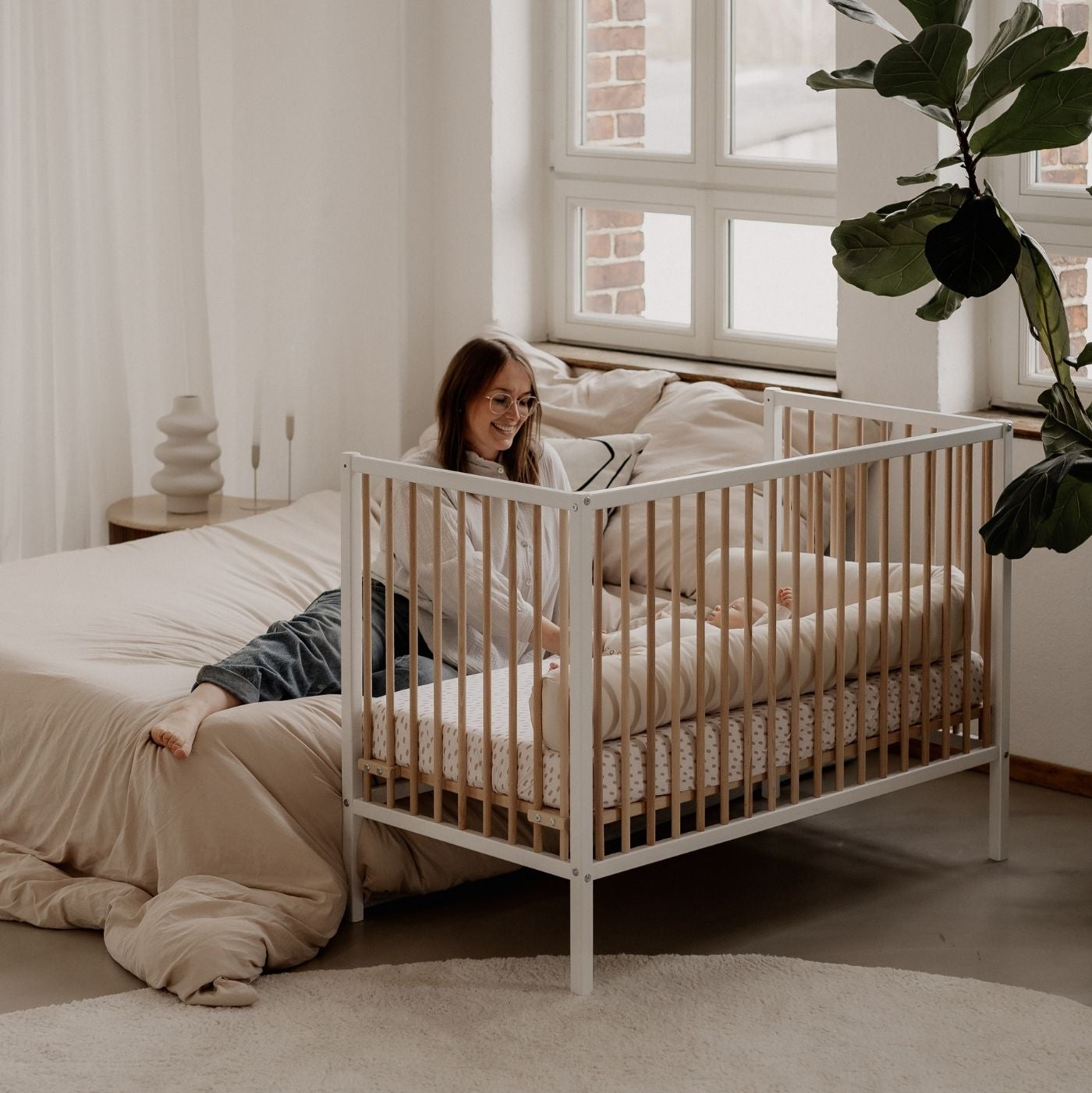 Saemann Beistellbett Weiss / Natur