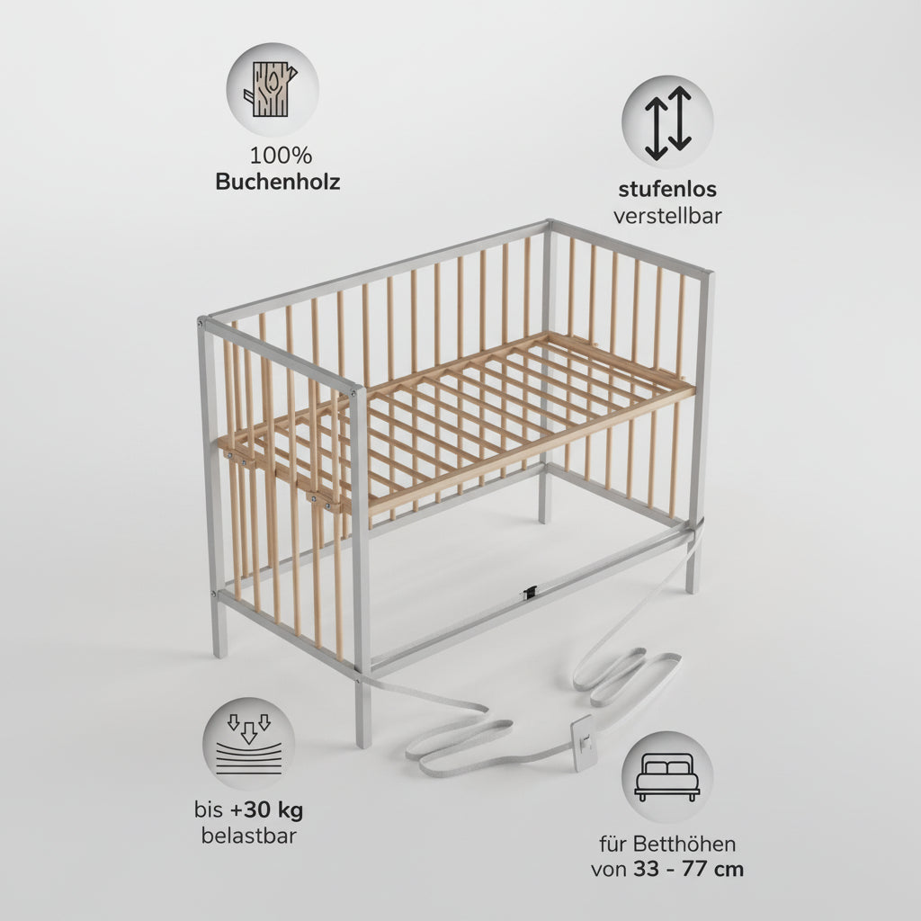 Saemann Beistellbett Weiß / Natur