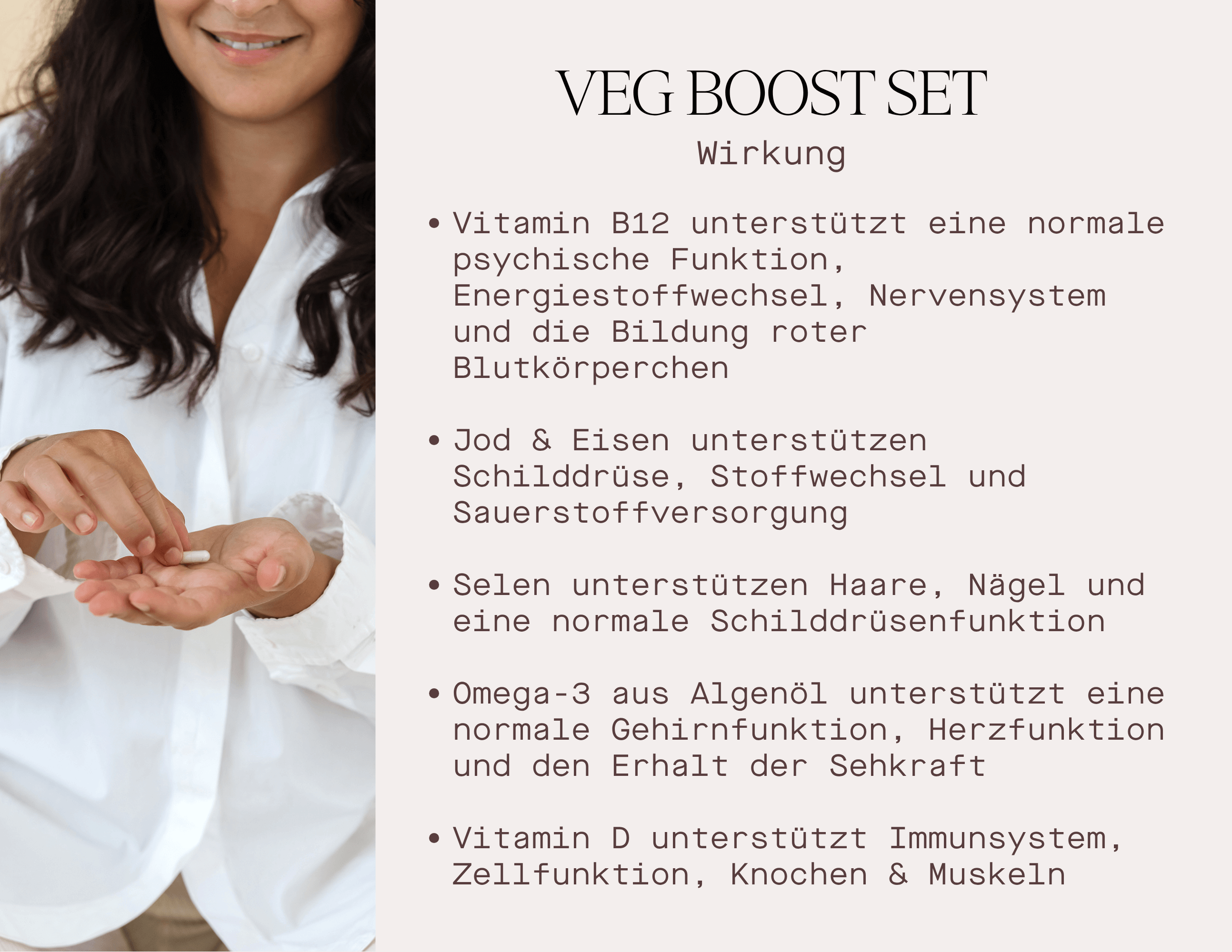 Veg Boost Set Vorteile, mit Vitamin B12, Jod, Eisen und Selen für die Gesundheit von Veganern und die Nährstoffaufnahme, Nahrungsergänzung für Veganerinnen