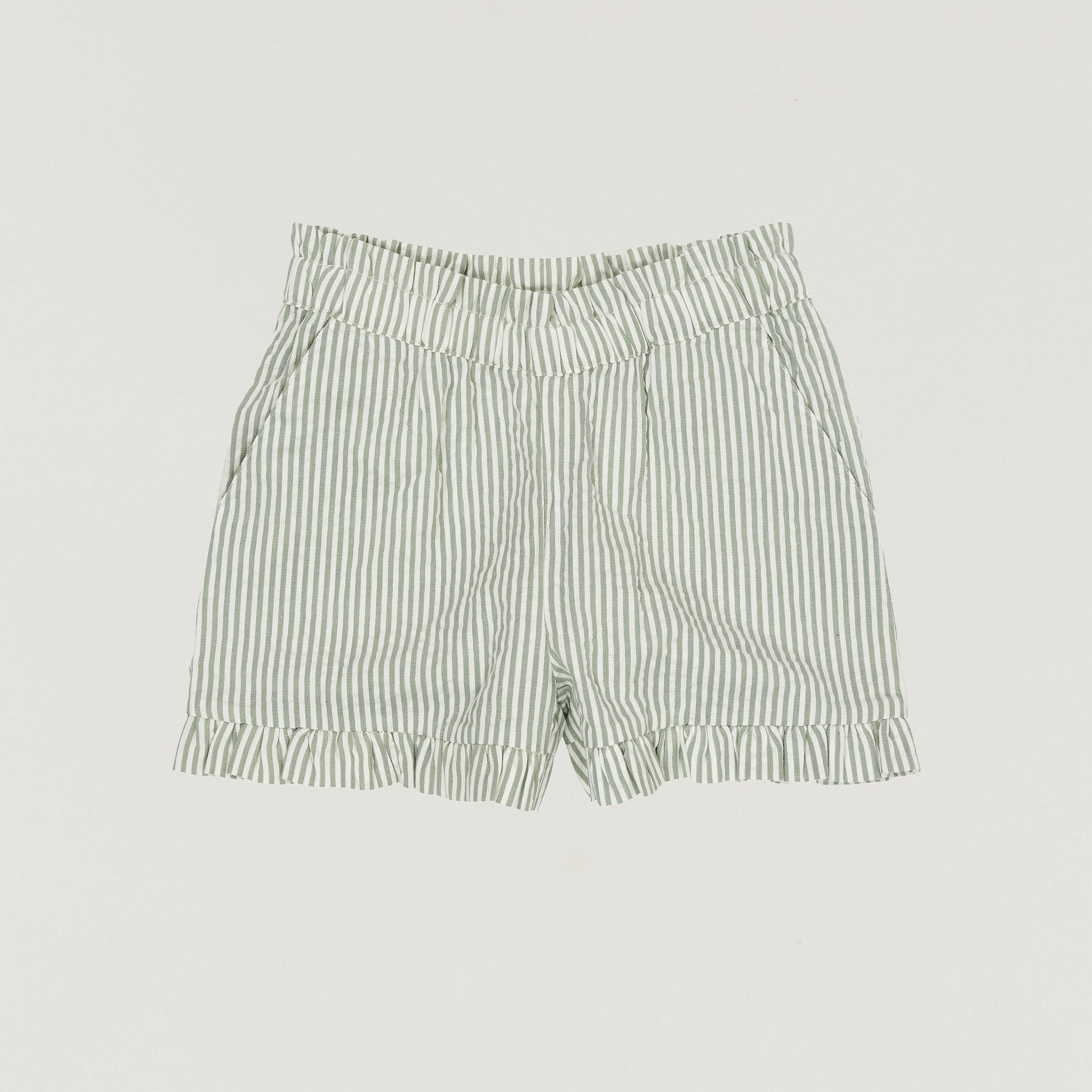 Seersucker Shorts mit Rüschen gestreift
