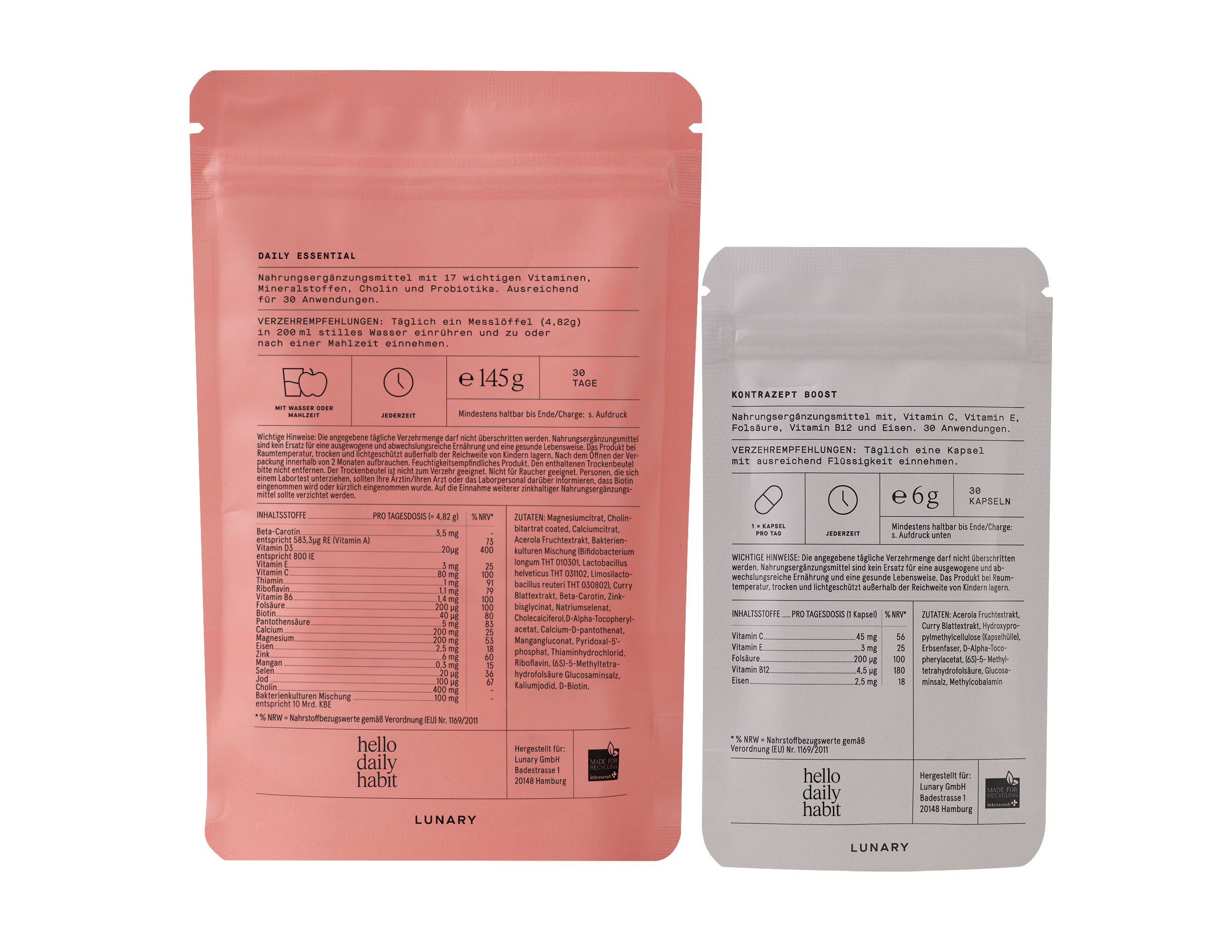 DAILY ESSENTIAL + LUNARY KONTRAZEPT BOOST – Mikronährstoff-Komplex für hormonelle Verhütung