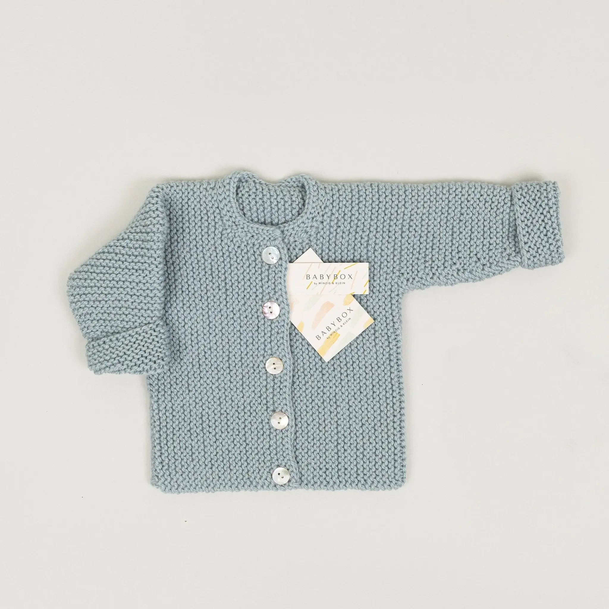 Babybox and Family BabyBox Collection Handmade Strickjacke aus Wolle & Alpaka 1-2J hellgrau-grün-bb #farbe_1-2J