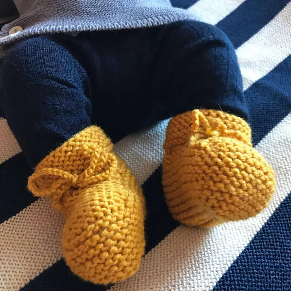Babybox and Family BabyBox Collection Handmade Strickschuhe aus Wolle - Auslauffarben 56/62 senf #farbe_56/62