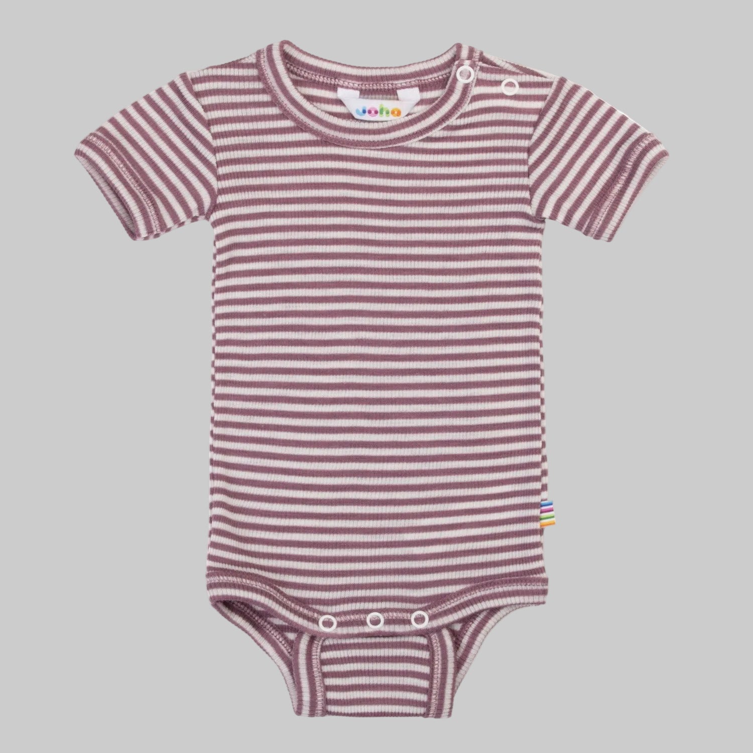 Joha Kurzarmbody Wolle Seide Berry Stripe