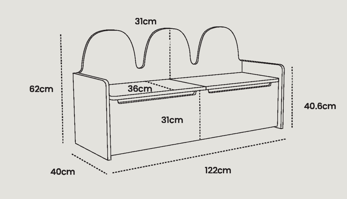 Oeuf NY Camel Storage Bench Buche Technisch Zeichnung