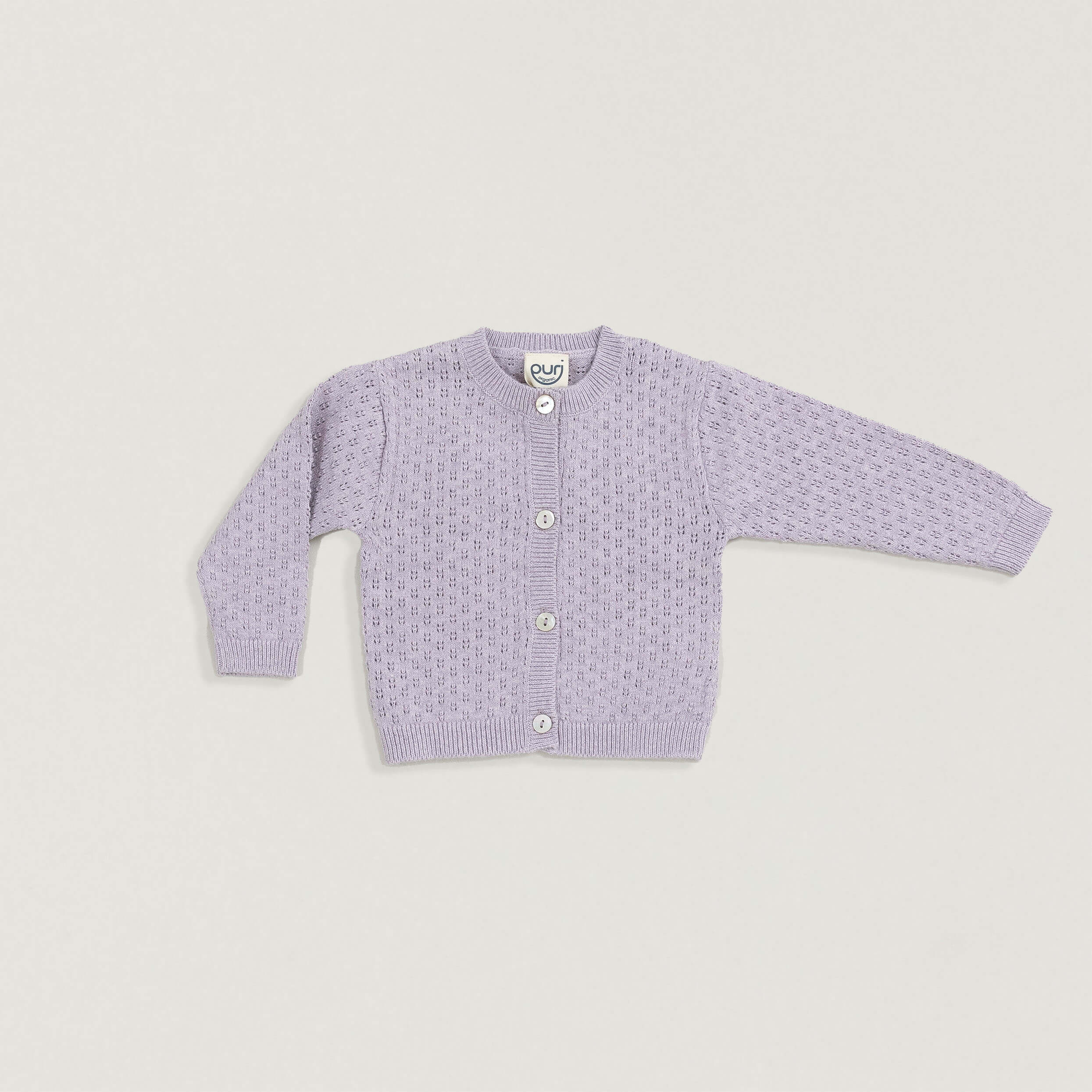 Cardigan aus Baumwolle in Ajour Strick in Lavendel