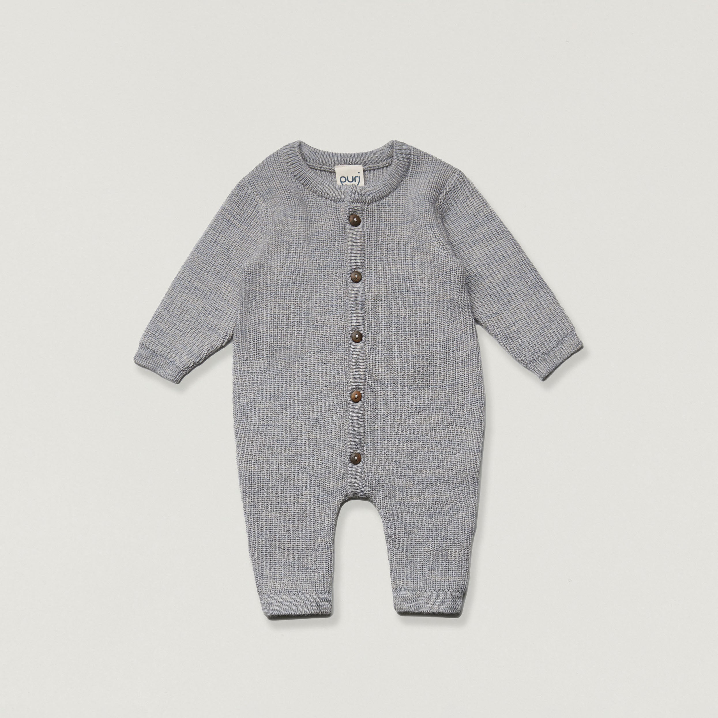 Overall in Perfangstrick aus Wolle von Puri Organics in grau melange