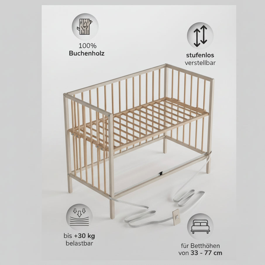 Beistellbett Dreamy 4-in-1 – Sahara Dust / Natur