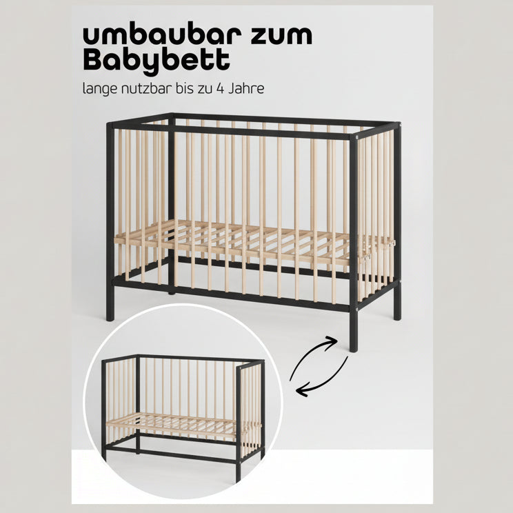 Saemann Beistellbett Schwarz / Natur