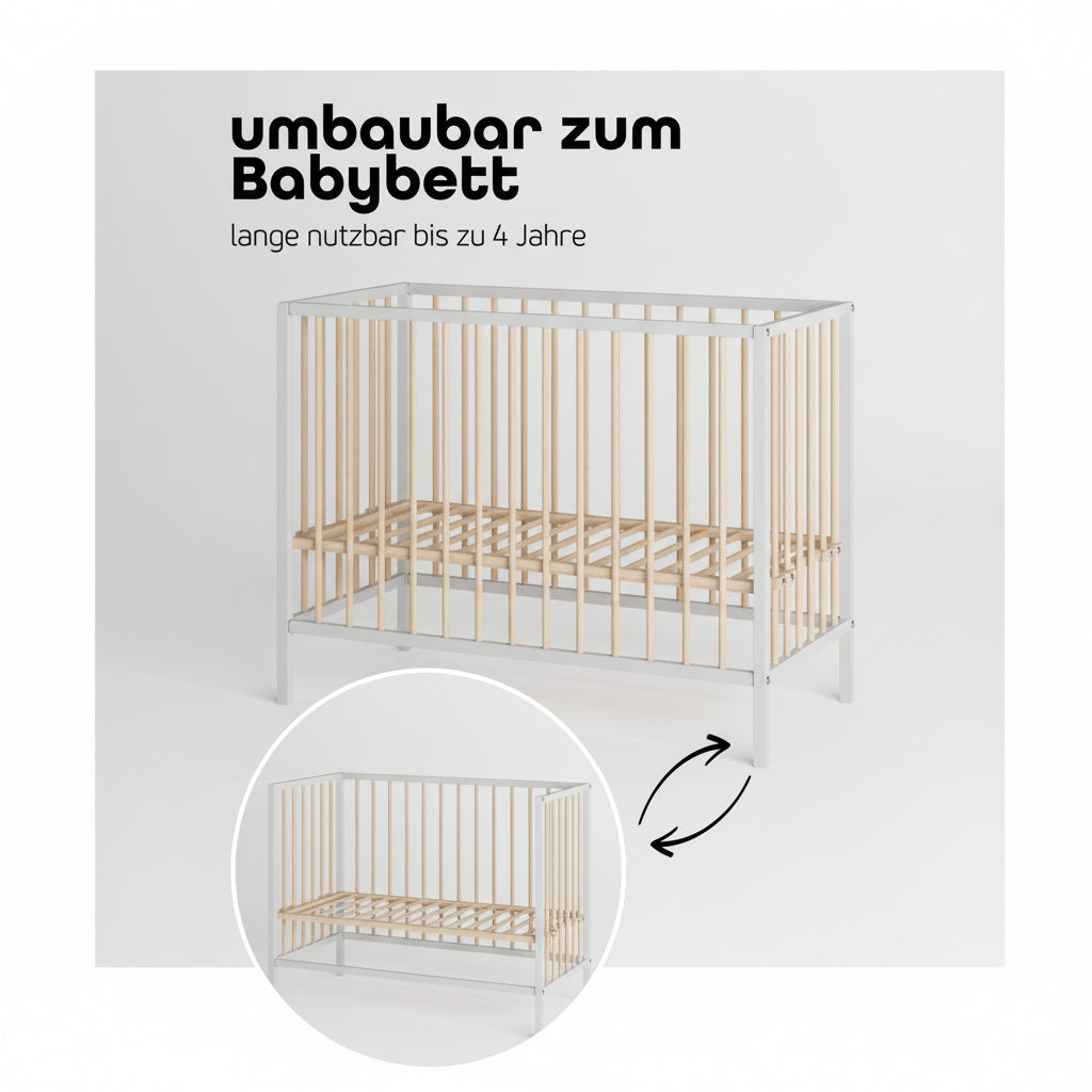 Saemann Beistellbett Weiss / Natur