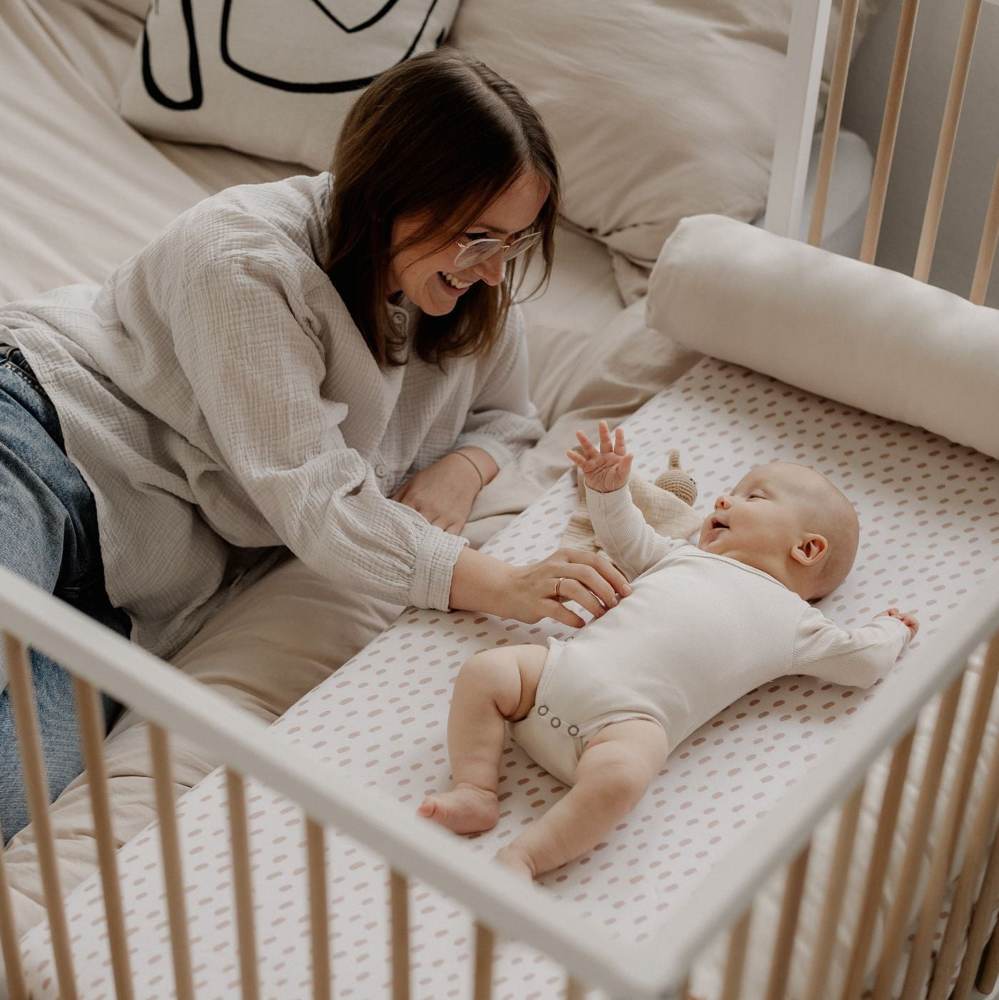 Saemann Beistellbett Weiss / Natur