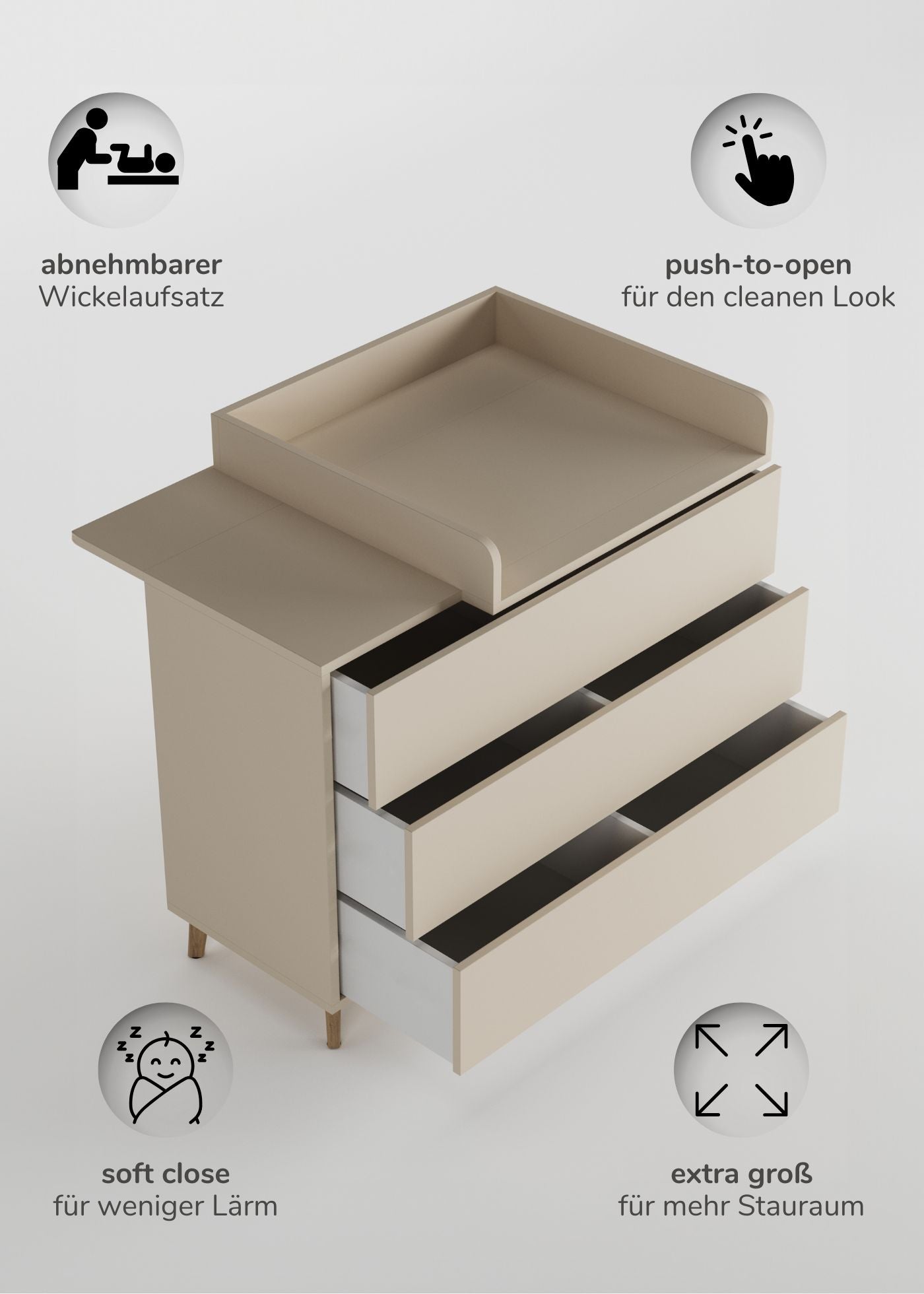 Wickelkommode EDEN – Sahara Dust Buchenholz