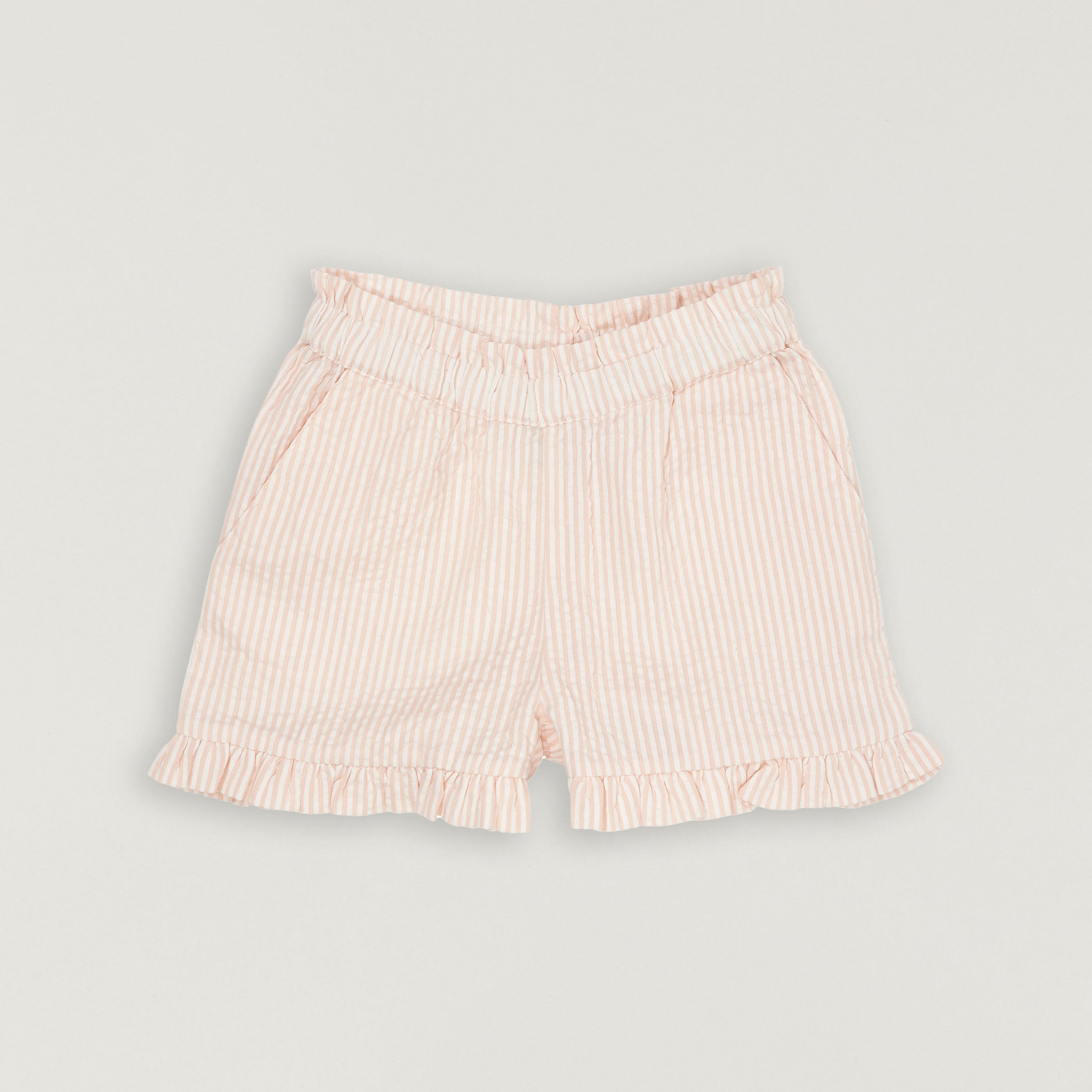 Seersucker shorts with ruffles striped