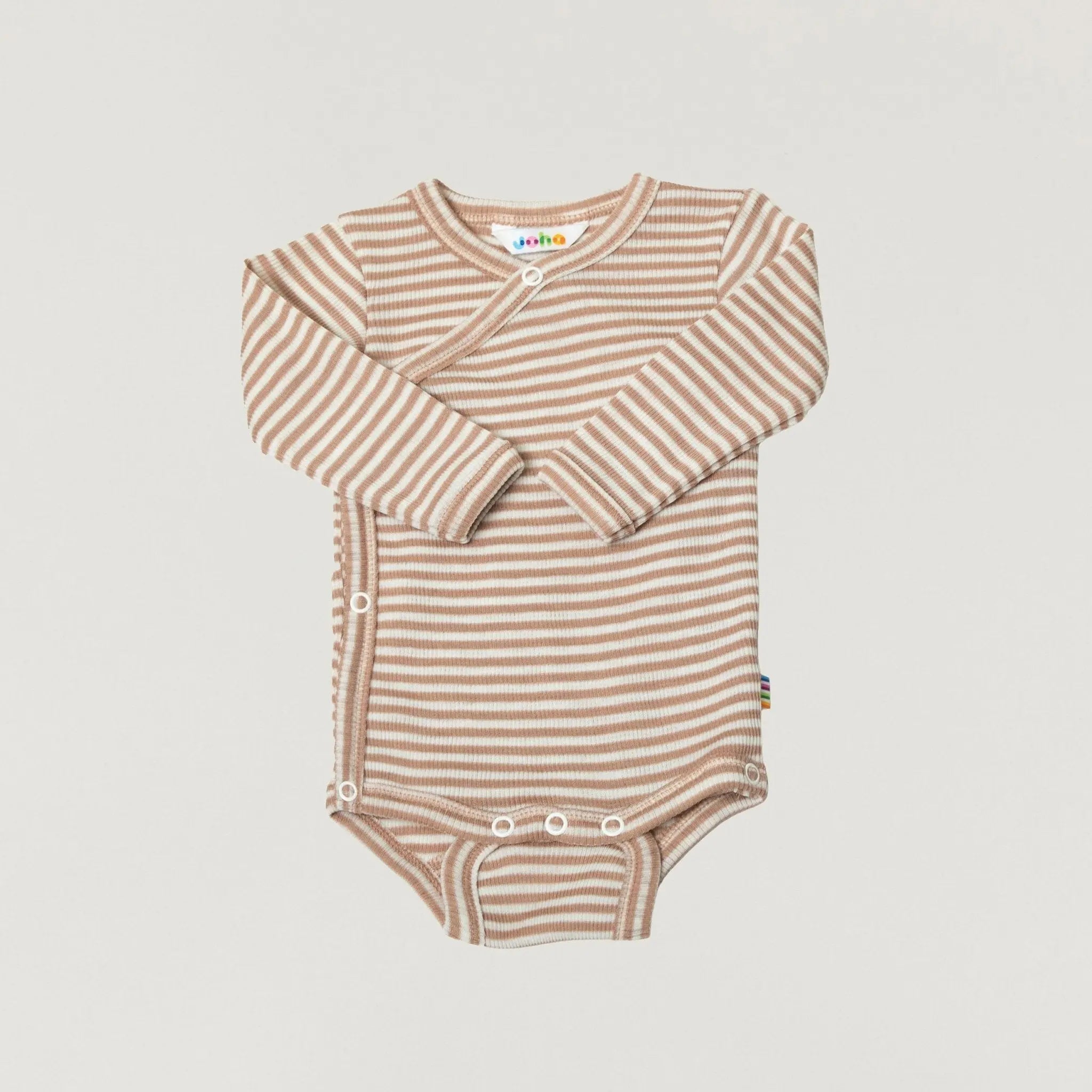 Babybox and Family Joha Wickelbody aus Wolle & Seide 40/44 light-brown-stripes-jh #farbe_40/44